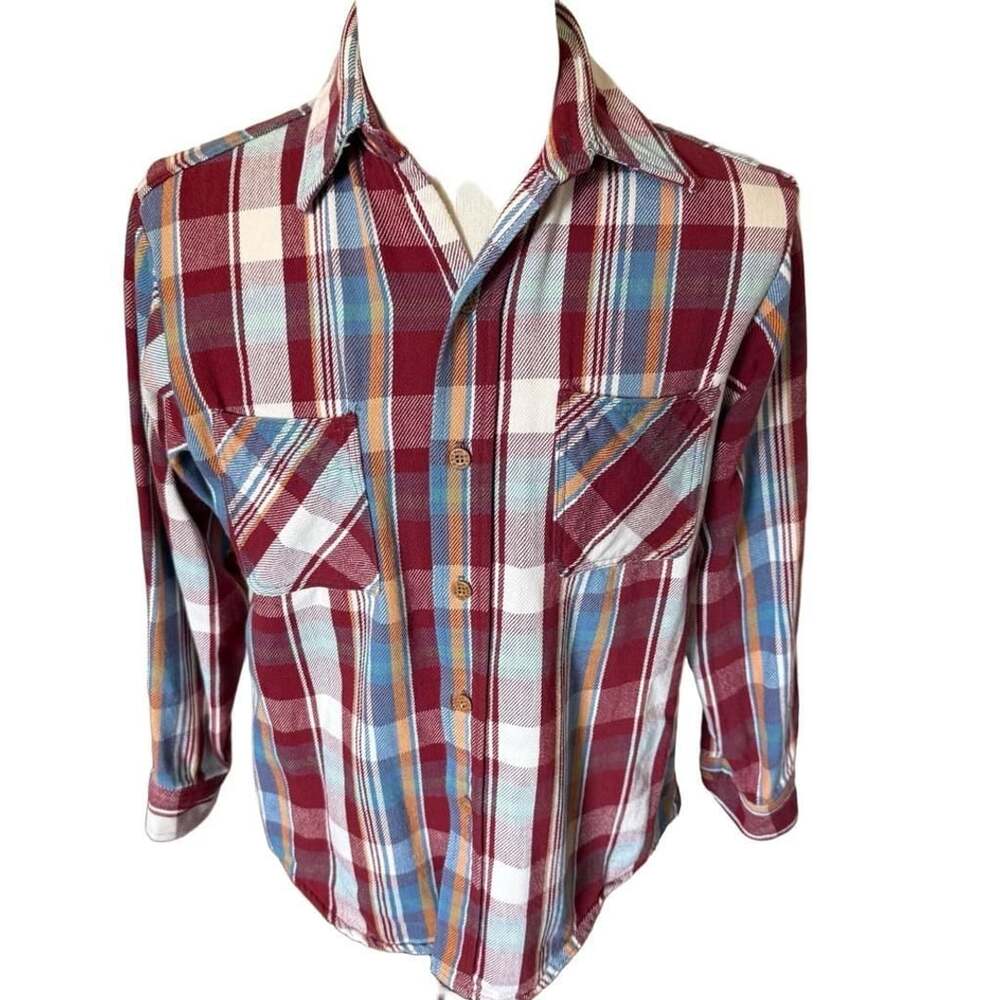 Vintage Big Mac Plaid Flannel Shirt Size M Red Blue Long Sleeve Cotton Medium